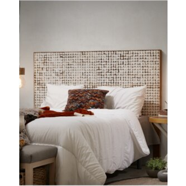Kron headboard with solid mango wood legs and coconut shells, for 160 cm beds - White