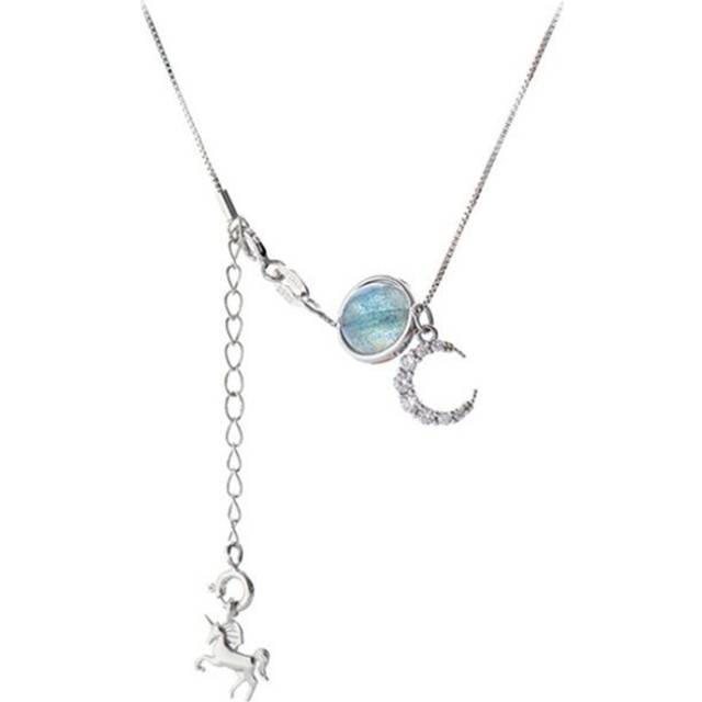 2PCS Silver plating Moon Pendant Necklace Choker for Women Gift Fashion Delicate Fine Jewelry