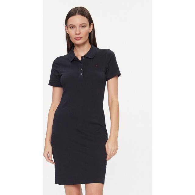 Cotton Polo Mini Dress with Short Sleeves - Navy