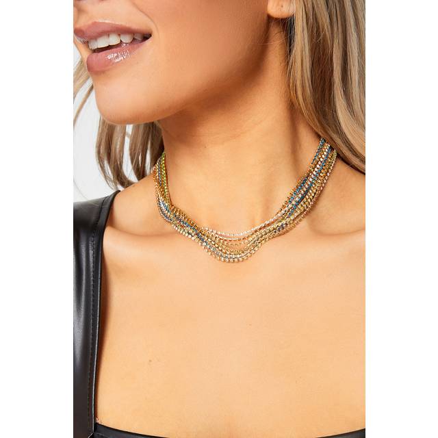 Gold Tone Diamante Multilayer Choker - One Size