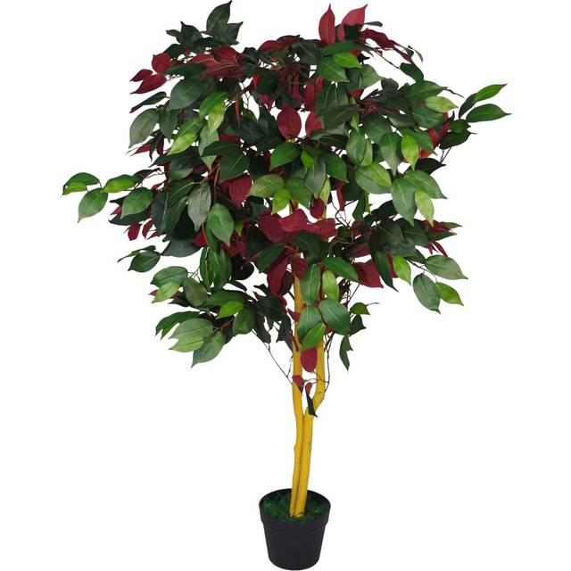 Artificial ficus tree red & green foliage natural wood trunk high detail | 120cm