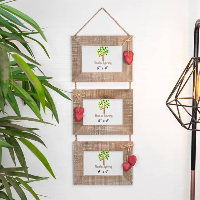 Nicola Spring - Hearts Hanging 3 Photo Frames - 6 x 4" - Red