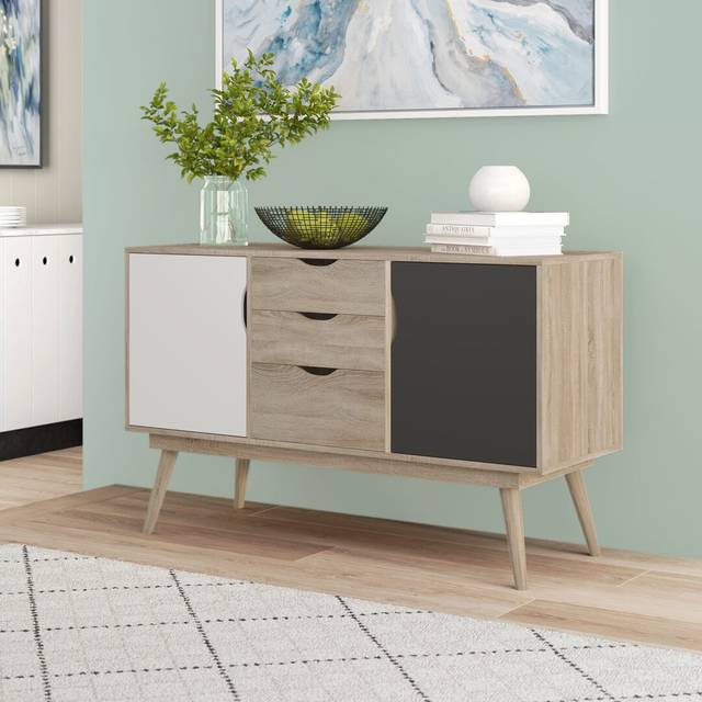 Caroline 125cm Wide 3 Drawer Sideboard - Grey (77cm H X 125cm W X 45cm D)