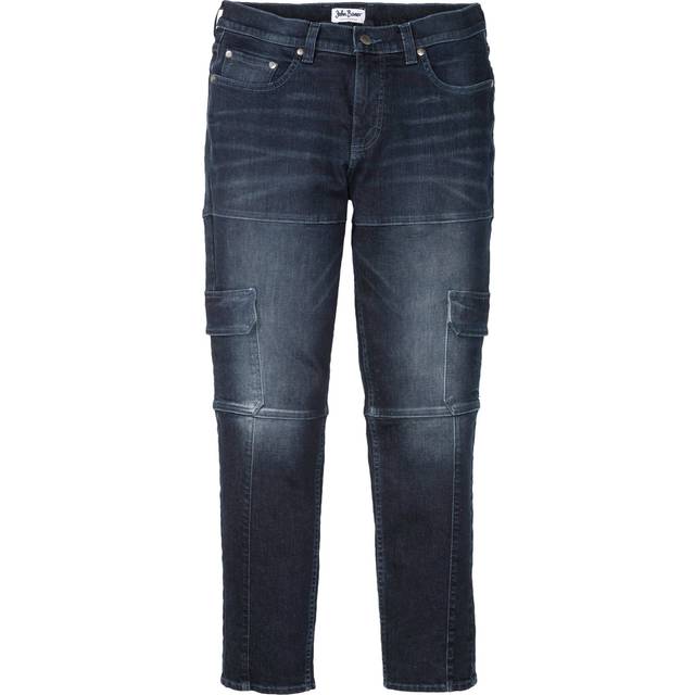 bonprix Slim Fit Straight Cargo Stretch Jeans - Dark Blue Denim