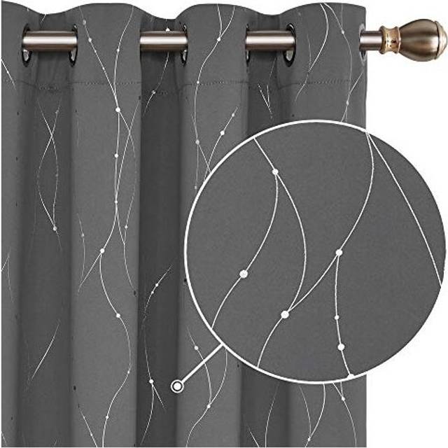 Deconovo Grey Curtains, Dotted Line Foil Printed Thermal Insulated Blackout Curtains, Window Treatment Eyelet Curtains for Bedroom, 46 x 54 Inch(