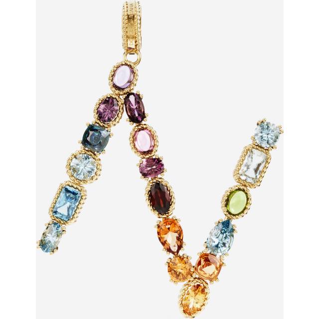 Dolce & Gabbana Rainbow Alphabet N 18 Kt Yellow Gold Charm With Multicolor Fine Gems - Woman Charms Gold Onesize