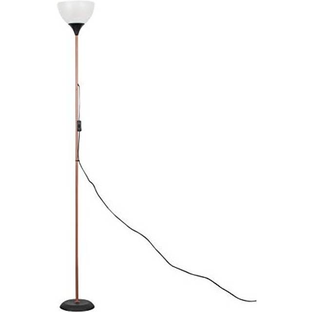 Modern Copper & Black Uplighter Floor Lamp with a White Shade - Complete with a 6w LED GLS Bulb [3000K Warm White]