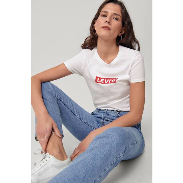 Levi's Women White Logo Crew Neck T Shirt Size Xs