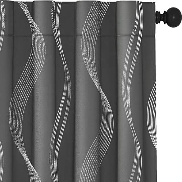 Deconovo Blackout Curtains 63 Inch Length  Bedroom Curtains 2 Panel Sets  Thermal Curtains for Living Room  Stripe Curtains Back Tab Rod Pocket  52W x
