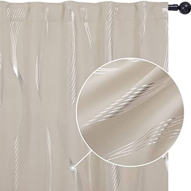 Deconovo Blackout Curtains 63 Inch Length  Bedroom Curtains 2 Panel Sets  Thermal Curtains for Living Room  Stripe Curtains Back Tab Rod Pocket  52W x