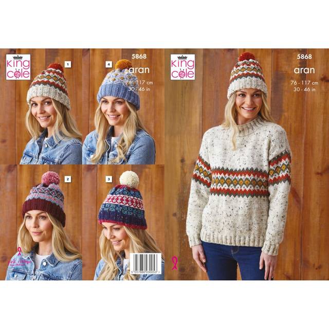 Sweater and Hats in King Cole Fashion Aran (5868)