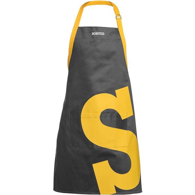 Stylish Black And Yellow Logo Sorted Apron, Adjustable Apron For Cooking, Versatile Machine Washable Apron
