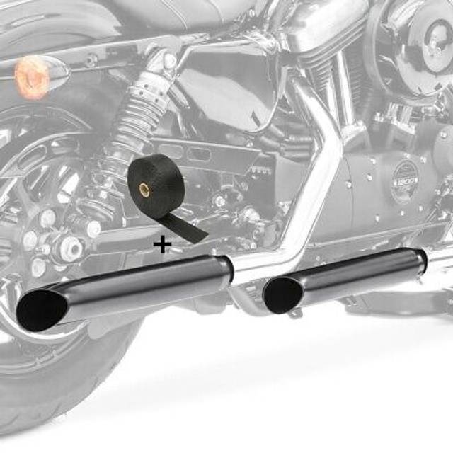Set TO2 2x Endschalldämpfer Turn Out und Hitzeschutzband passend für Ducati Monster 1000/ 1100/ Evo Craftride - schwarz-schwarz