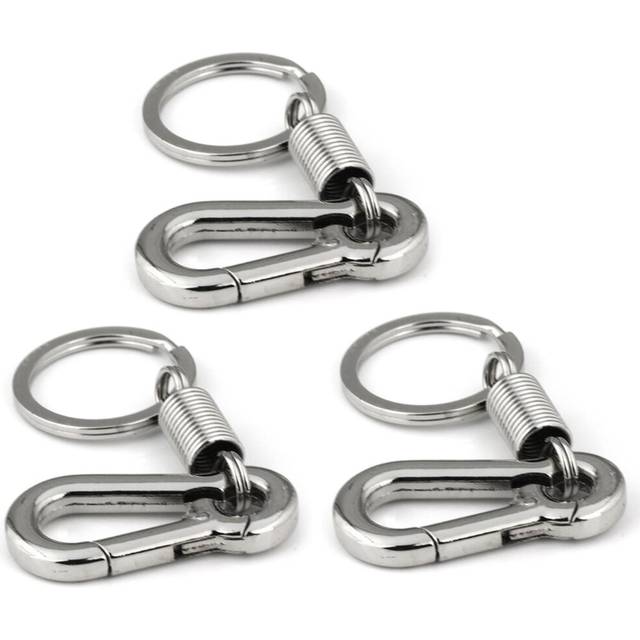 3X Sturdy Carabiner Key Chain Key Ring Polished Key Chain Spring Key Chain Business Waist Key Chain, Silver
