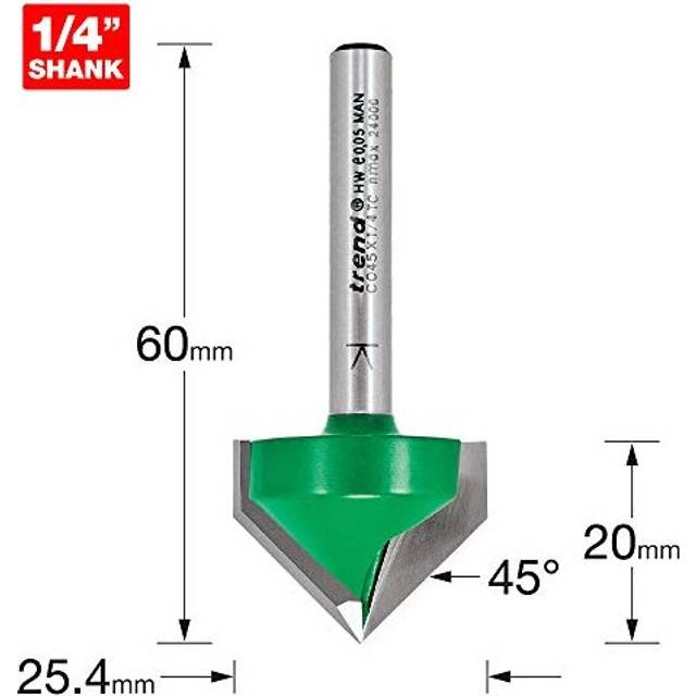 Trend CRAFTPRO Chamfer V Grovve Router Cutter 25.4mm 11mm 1/4"