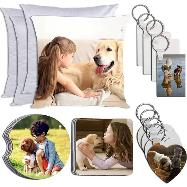 28Pcs Sublimation Blanks Set, Blank Keychain, Cup Mats DIY Painting Sublimation Transfer Heat Press Painting Accessories