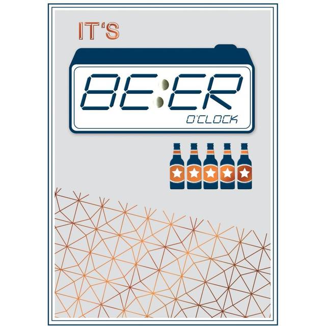 It's Beer O'clock Bottles Embellished Birthday Greeting Card Copper Script Cards