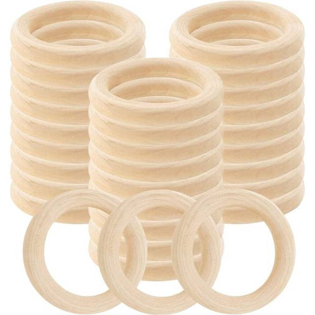 30 Pcs Natural Wood Rings 60mm Unfinished Macrame Wooden Ring Wood Circles for DIY Craft Ring Pendant Jewelry Making