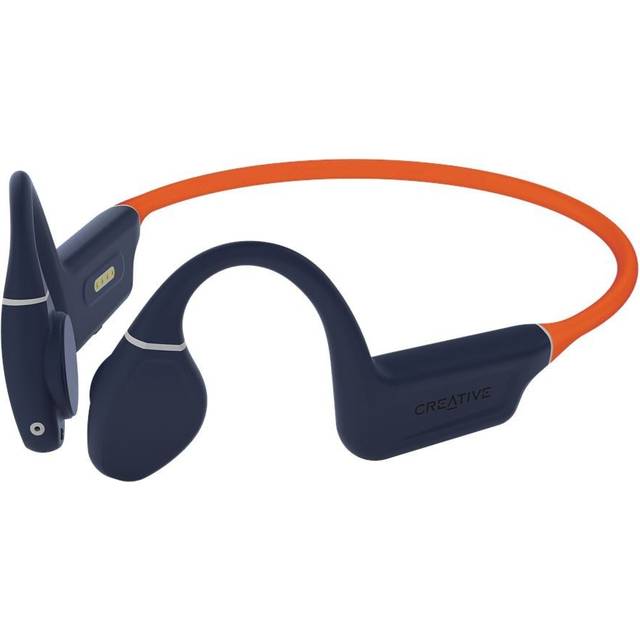 Creative Outlier Free Pro+ - Hörlurar med mikrofon - öppet öra - montering bakom nacken - Bluetooth - trådlös - midnattsblå, eldig orange