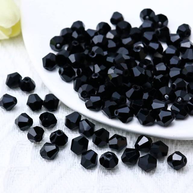Dowarm 250PCS Crystal Bicone Beads 6mm  Faceted Black Crystal Glass Beads for Jewelry Making  Craft  Bracelet  Necklace  Dolls