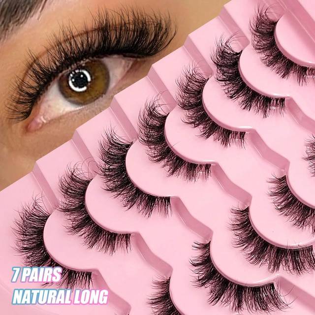 Asiteo 7 Pairs Full Strip Natural Soft  Fluffy Eyelash Cross Wispy Dramatic Volume Faux Mink Lashes