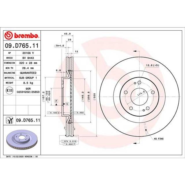 Brake Disc COATED DISC LINE 09.D765.11 Brembo 09D76511