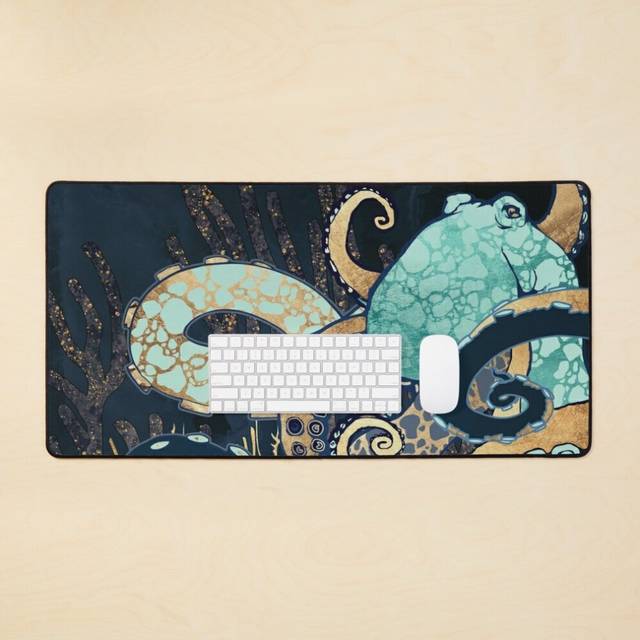 Desk Mat Metallic Octopus II Large Gaming Mouse Pad 35x16 inch