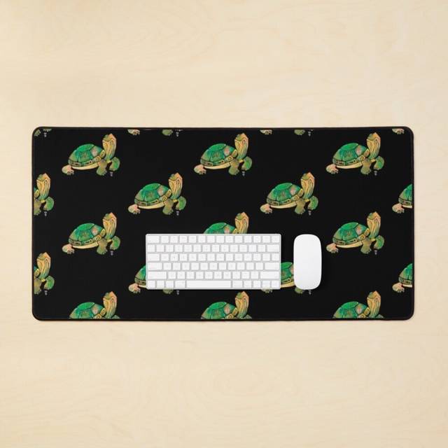 Desk Mat Relaxed Green Turtle in Watercolor Large Gaming Mouse Pad 35x16 inch