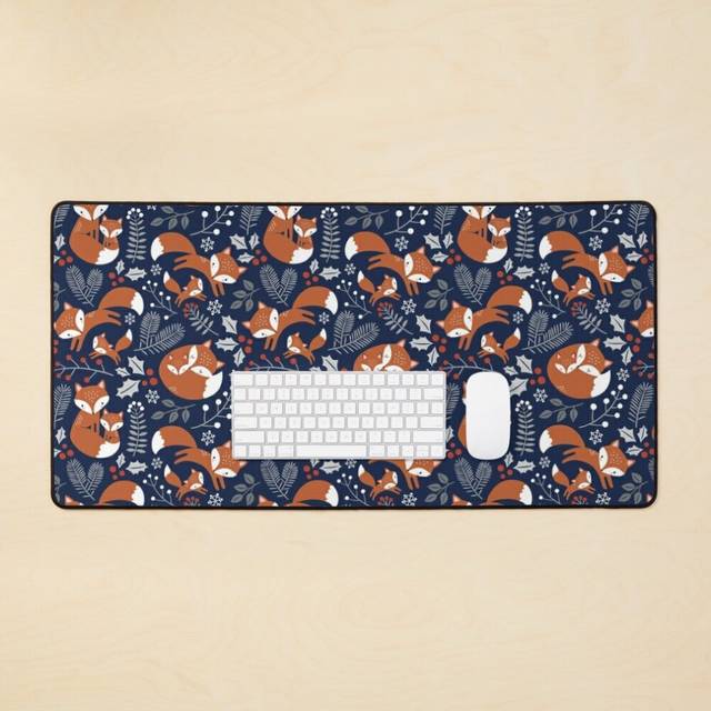 Desk Mat Floral Fox Pattern Large Gaming Mouse Pad 35x16 inch