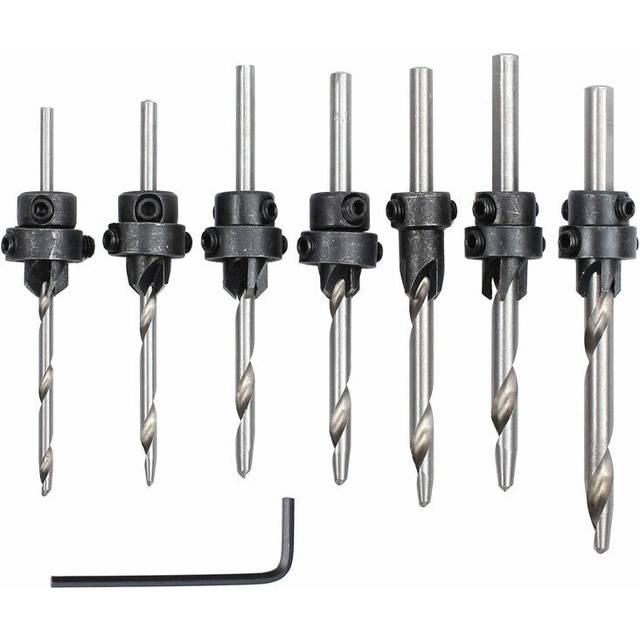 7pcs 1/8 to 7/32 Inch HSS Countersink Drills Bit Reamer Set Woodworking Chamfer