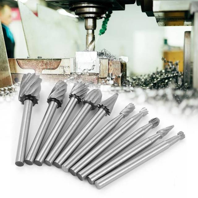 10Pcs Tungsten Carbide Burr Bits Set 1/8'' Shank Cutting Carving Routing Bur for Rotary Tool 10Pcs