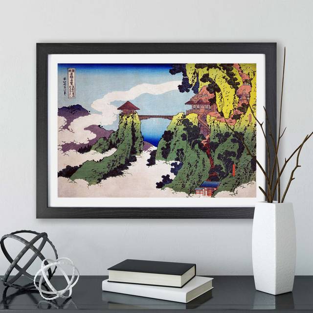 &#39;The Hanging-Cloud Bridge&#39; by Atsushika Hokusai - Picture Frame Painting Print on Paper - Black (33cm H x 45cm W x 2cm D)