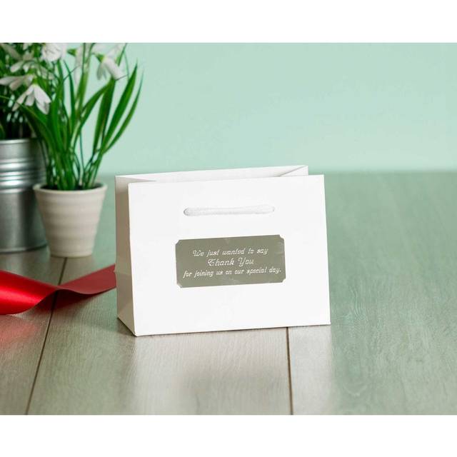 Personalised Luxury Small Gift Bag with Engraved Silver Plate, White