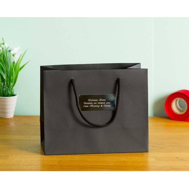 Personalised Luxury Medium Gift Bag with Engraved Silver Plate, Black
