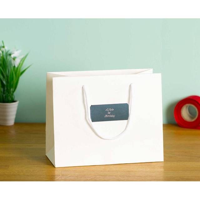 Personalised Luxury Medium Gift Bag with Engraved Silver Plate, White