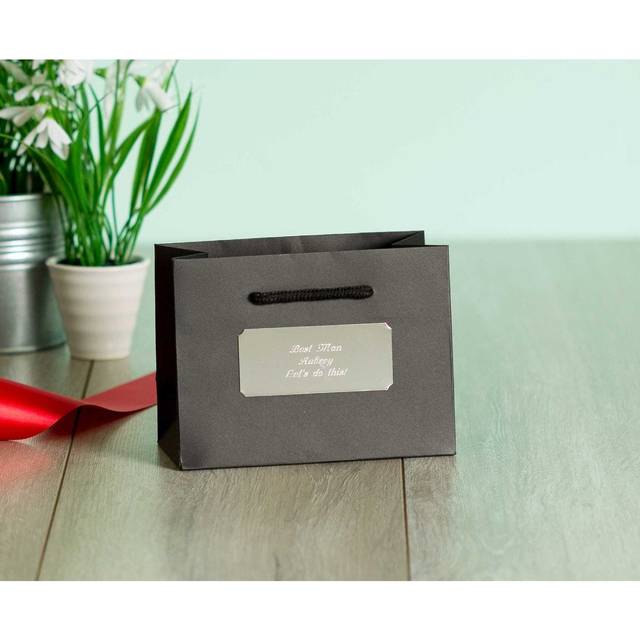 Personalised Luxury Small Gift Bag with Engraved Silver Plate, Black