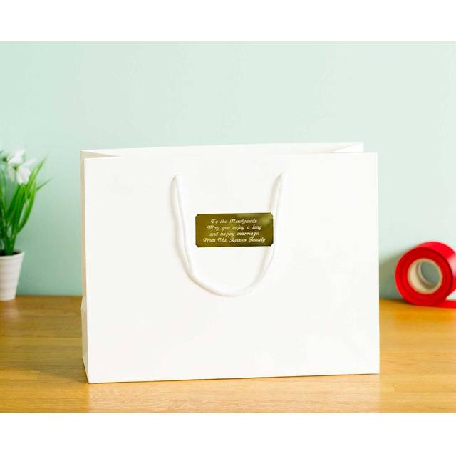 Personalised Luxury Large White Gift Bag with Engraved Gold Plate, White