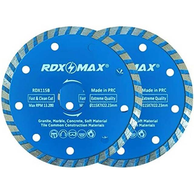 RDXMAX ? 115mm Diamond Cutting Discs for Angle Grinder | Pack of 2 ? Fast, Clean Cut on Concrete, Tiles, Stones, Marble and Ceramics (Blue)