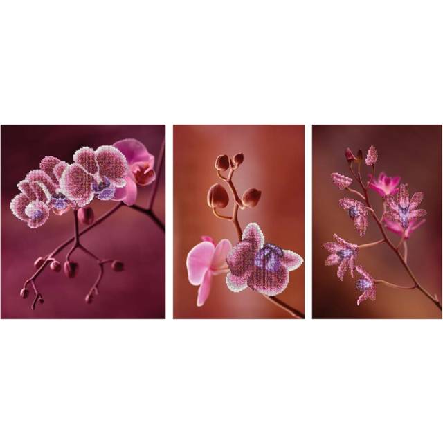 MINC11006 - Miniart Crafts - Pink Orchids Triptych Bead Embroidery Kit