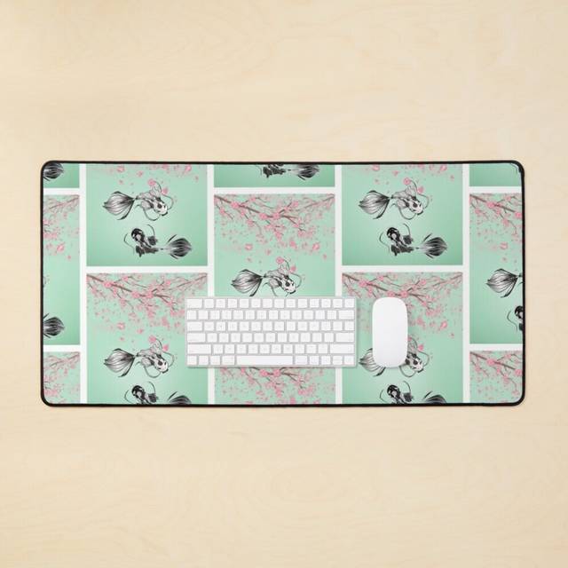 Desk Mat Cherry Blossom Koi Large Gaming Mouse Pad 35x16 inch