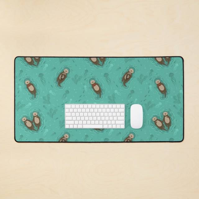 Desk Mat Otters In Love Floating Jelly Fish  Large Gaming Mouse Pad 35x16 inch