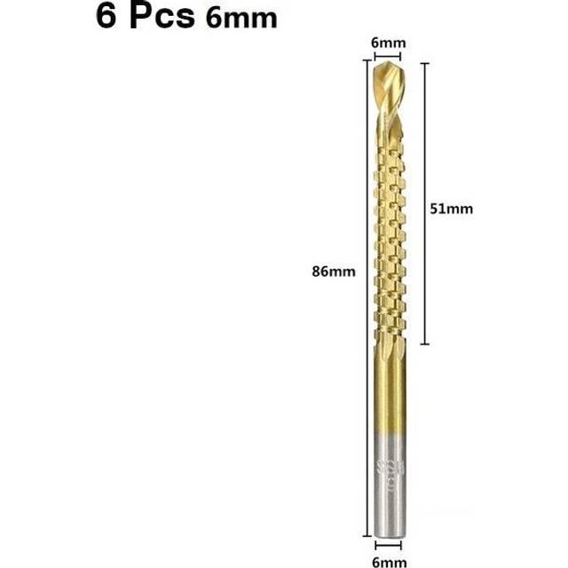 (6mm) 6pcs 3-8mm HSS Drill Bit Titanium Plating Coated Hole Saw Drill Bit Set Wood Hole Cutter Core Drill
