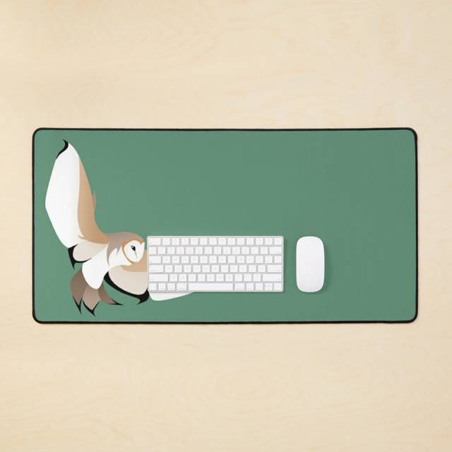 Desk Mat Owl in Flight in Green Large Gaming Mouse Pad 35x16 inch
