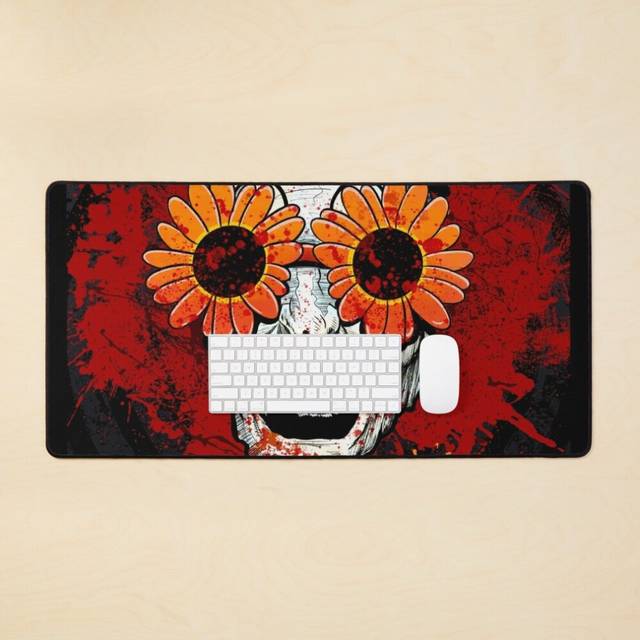 Desk Mat Terrifier 2 Art The Clown Sunflower Sunglasses Movie Poster Large Gaming Mouse Pad 35x16 inch