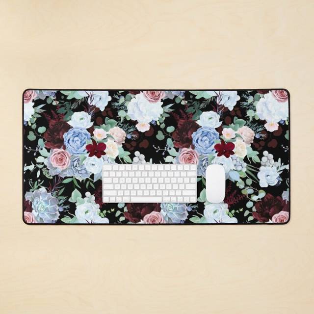 Desk Mat Midnight Floral Large Gaming Mouse Pad 35x16 inch