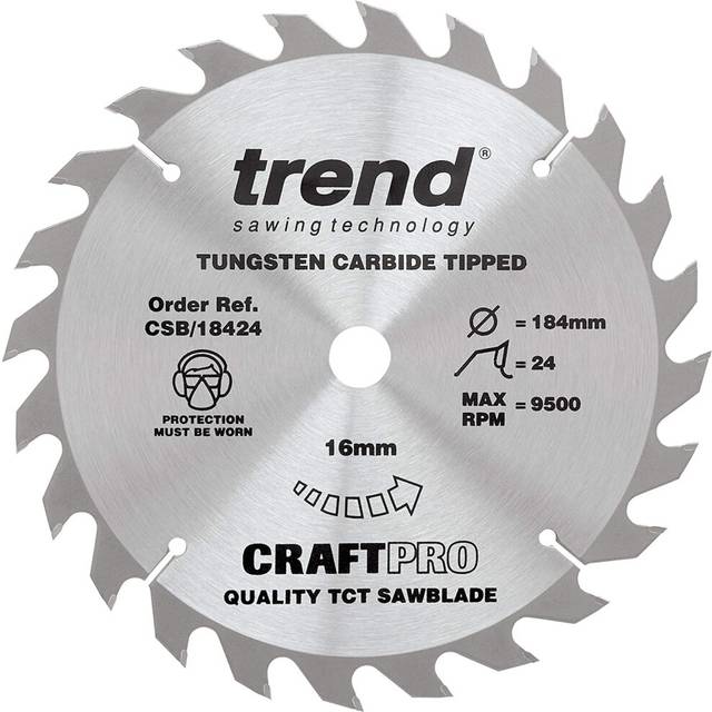 Trend CSB/18424 Craft Pro General Purpose TCT Circular Saw Blade, 184mm x 24 Teeth x 16mm Bore, Tungsten Carbide Tipped