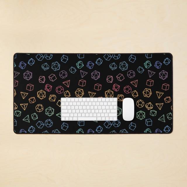 Desk Mat DnD Dice Rainbow on Black Pattern Large Gaming Mouse Pad 35x16 inch