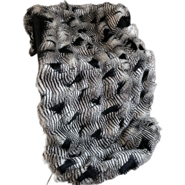 Plutus Brands PBEZ2345-114x120 114 x 120 in. Feather Faux Fur Luxury Throw Blanket, Black & White