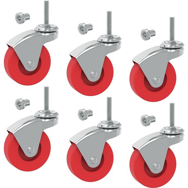 BIG RED 2.5 Inch Stem Caster Wheels Set of 6,Heavy Duty 360 Degree Swivel Stem Casters for Creeper Service Utility Cart Stool Post Mount,ATR6551-6PB