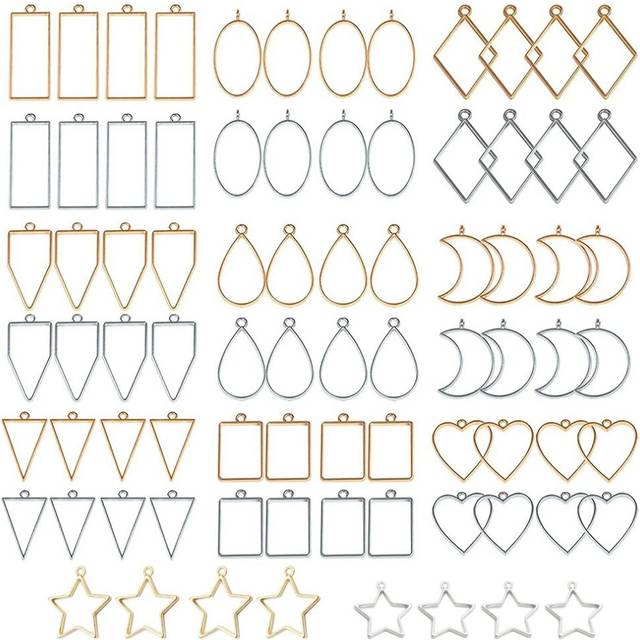 80 PCS Assorted Open Metal Bezels for Resin Pressed Frame Charms Earring and Necklaces Making Frames (Gold and Silver)